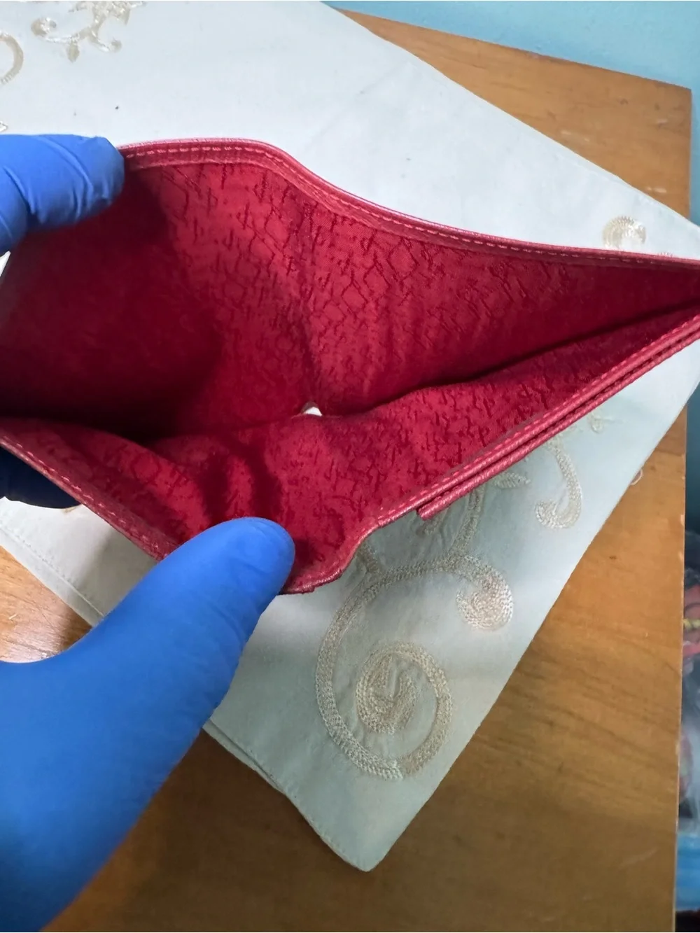 Yves Saint Laurent Red Leather Travel Cover with Gold Corner Accents